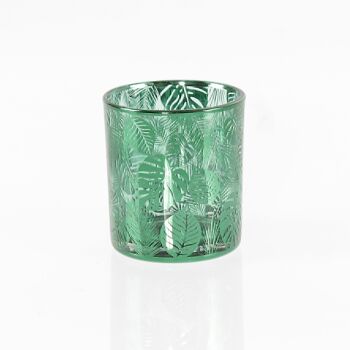 Bougie chauffe-plat design feuille de verre, 8 x 8 x 8,8 cm, vert, 736896 1