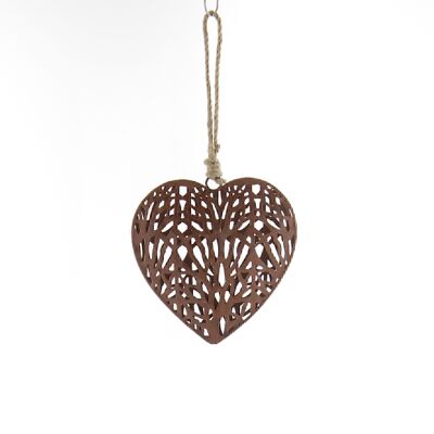 Metal heart to hang, 15 x 1.5 x 30 cm, rust-colored, 735134