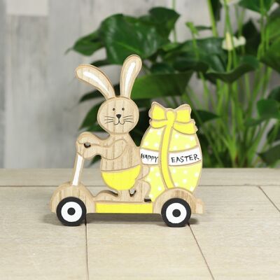 Wooden rabbit on scooter, 14.5 x 2 x 16cm, brown/yellow, 733635