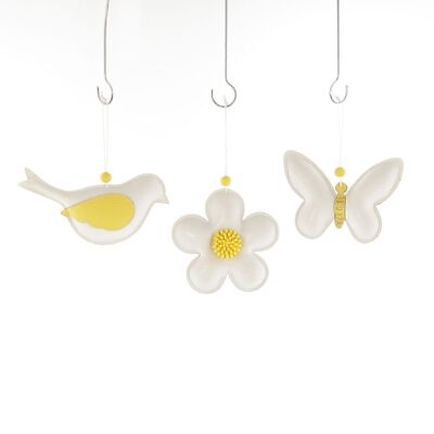 Set appendiabiti fiore/uccello/Schmit, 13,5 x 2 x 8 cm, bianco/giallo, 733604