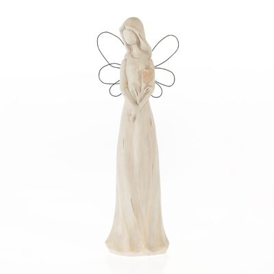 Ceramic angel with metal wings, 11 x 10 x 39.5cm, grey, 733420