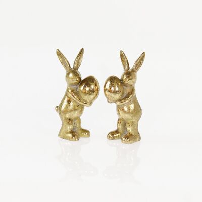 Ceramic bunny with egg, 2 assorted, 7.5 x 4 x 13.5cm, old gold, 733239