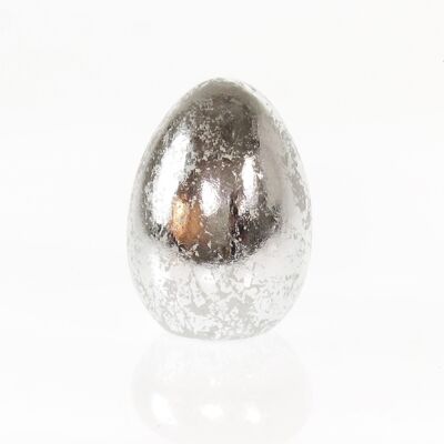 Ceramic egg for standing, 12.7 x 12.7 x 17cm, antique silver, 733048