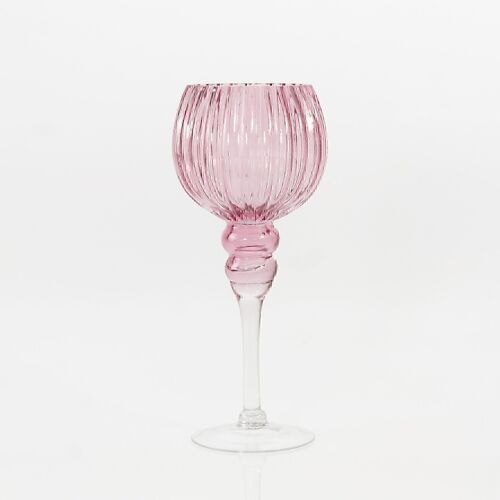 Glas-Kelch geriffelt, 13 x 13 x 30cm, rosa, 732768