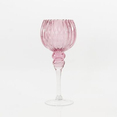 Glass goblet, ribbed, 13 x 13 x 30cm, pink, 732768