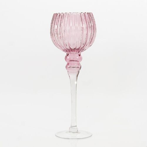 Glas-Kelch geriffelt, 13 x 13 x 35cm, rosa, 732751