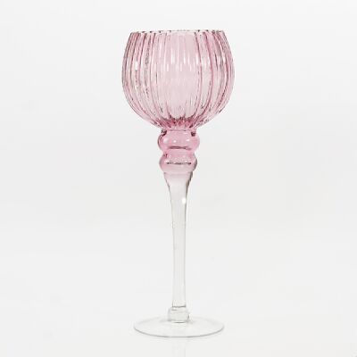 Glass goblet ribbed, 13 x 13 x 35cm, pink, 732751