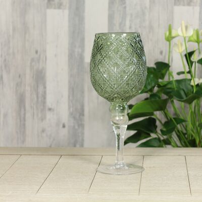 Glass goblet oval with pattern, 12.5 x 12.5 x 30cm, green, 732744