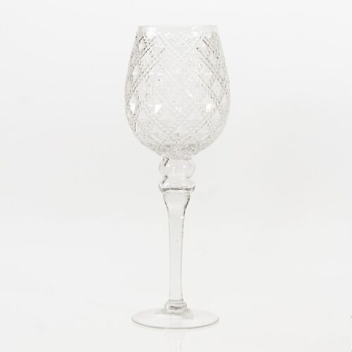 Glas-Kelch oval mit Muster, 12,5 x 12,5 x 35cm, klar, 732713
