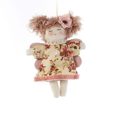 Fata decorativa in tessuto da appendere, 11 x 1 x 15 cm, motivo rosa, 732300