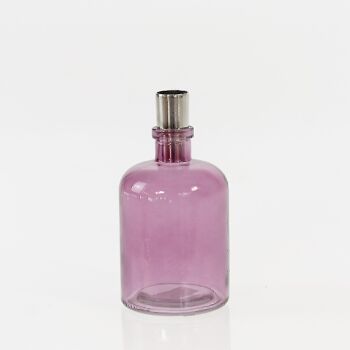 Flacon bougeoir en verre, Ø 7,5 x 15cm, violet/argenté, 731204 1