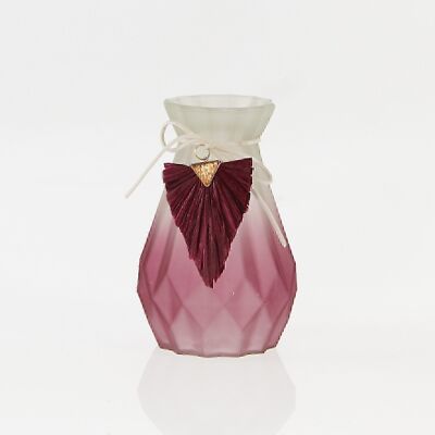 Glass vase with gradient, 10 x 10 x 15cm, pink/white, 731167