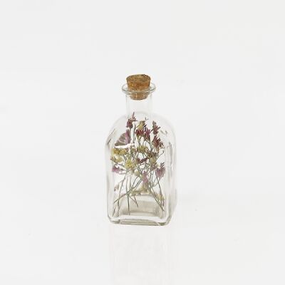 Glas-Flasche mit Blumendekor, 6,5 x 6,5 x 13cm, klar, 730993