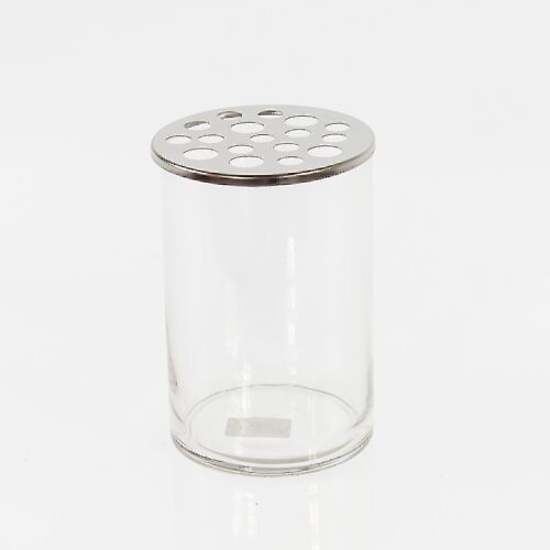 Glas-Vase mit Metalldeckel, Ø 10 x 15cm, klar/silber, 730962