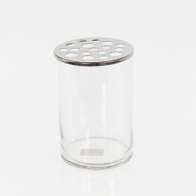 Glas-Vase mit Metalldeckel, Ø 10 x 15cm, klar/silber, 730962
