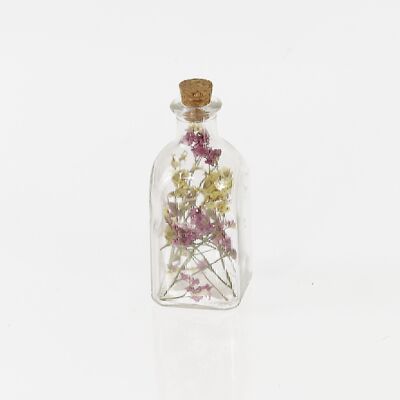 Bouteille en verre avec décoration florale, 5,5 x 5,5 x 11 cm, transparente, 730986