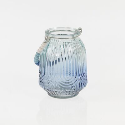 Glas-Windlicht mit Verlauf, Ø 8,5 x 12cm, blau, 730931