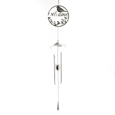 Metal bird chime welcome, 13 x 93cm, silver, 730498