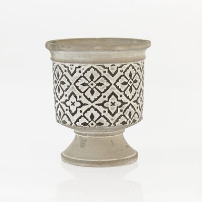 Cement plant pot on foot, Ø 16.5 x 19cm, grey/white, 730412