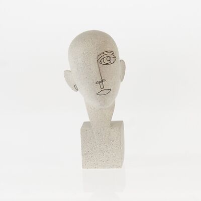 Cabeza de escultura de poliéster, 11,5 x 13,5 x 30 cm, blanco, 730269