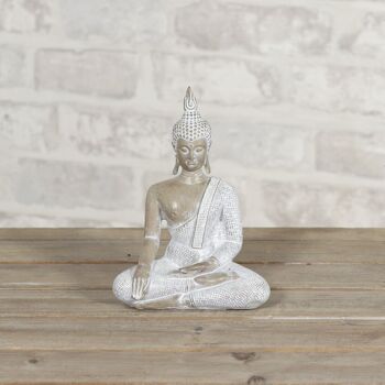Poly Bouddha assis aspect bois, 11 x 6 x 15,5 cm, marron, 730207 2