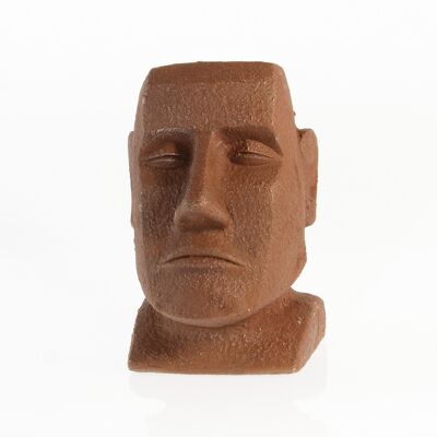 Statue de tête en magnésie Moai, 27,5 x 23 x 31,5 cm, couleur rouille, 730054