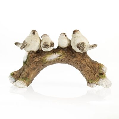 Tronco de árbol de magnesia con 4 pájaros, 51,5x16,5x29cm, marrón/beige, 730023