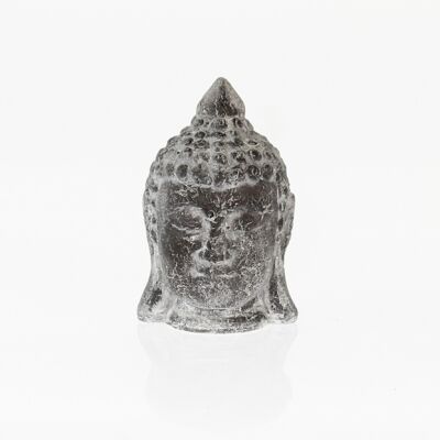 Tête de Bouddha en terre cuite, 12,8x12,8x19,5cm, noir/blanc, 730009
