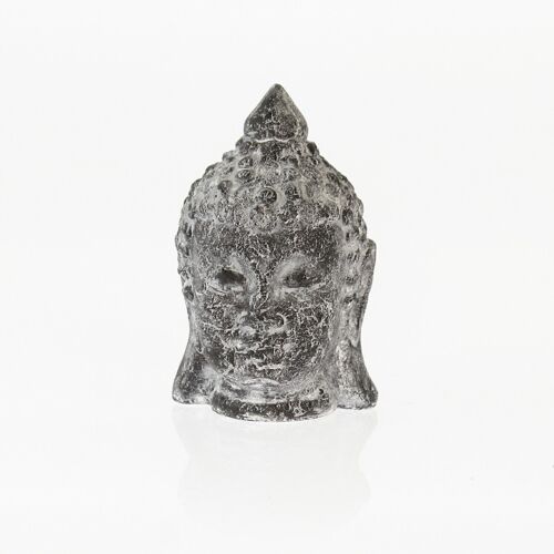 Terracotta-Buddhakopf, 15,7x15x23,4cm, schwarz/weiß, 729997