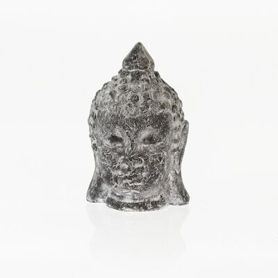 Tête de Bouddha en terre cuite, 15,7x15x23,4cm, noir/blanc, 729997