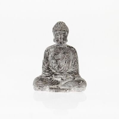 Bouddha en terre cuite assis, 18,8x13,5x23cm, noir/blanc, 729980