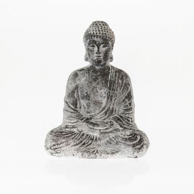 Bouddha assis en terre cuite, 22 x 15,5 x 28 cm, noir/blanc, 729973