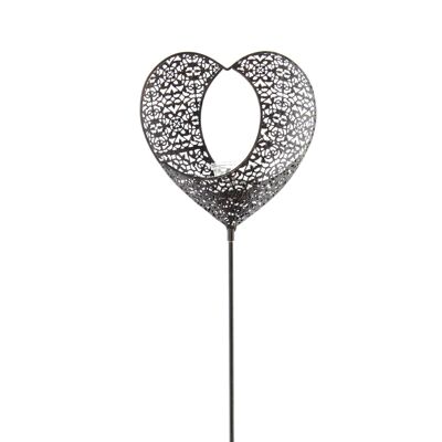 Metal plug heart with glass, 24 x 8 x 100cm, dark brown, 729522