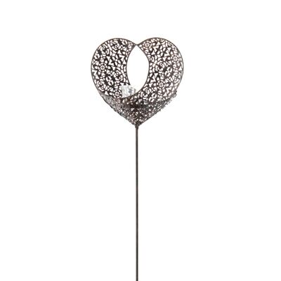 Metal plug heart with glass, 17 x 8 x 100cm, dark brown, 729515