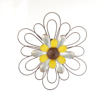 Décoration murale en métal fleur, 24,7x2,3x28cm, zinc/jaune, 729317 1