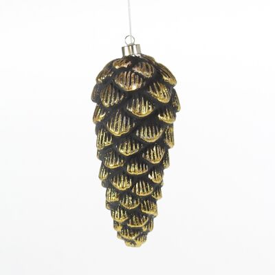 Glass cone with LED for hanging, 11 x 11 x 26cm, antique gold, 722943