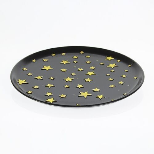 Holz-Dekoteller mit Sternen, 40 x 40 x 1,5cm, schwarz/gold, 721243