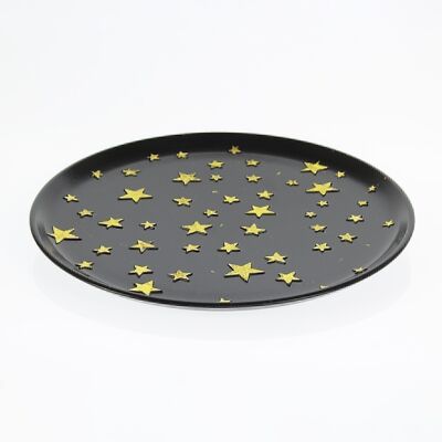 Piatto decorativo in legno con stelle, 40 x 40 x 1,5 cm, nero/oro, 721243