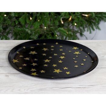 Assiette décorative en bois avec étoiles, 40 x 40 x 1,5 cm, noir/or, 721243 2