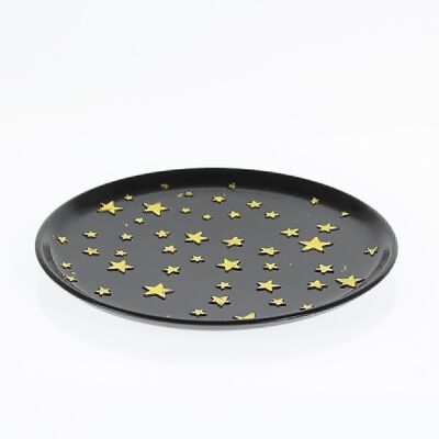 Holz-Dekoteller mit Sternen, 30 x 30 x 1,5cm, schwarz/gold, 721229