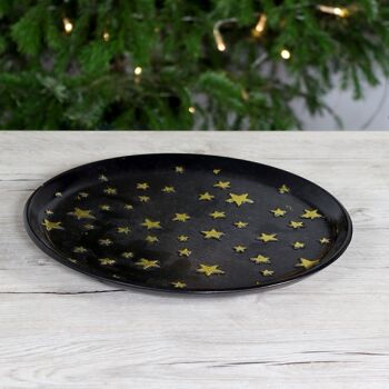 Assiette décorative en bois avec étoiles, 30 x 30 x 1,5 cm, noir/or, 721229 2