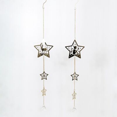 Metal hanger star, 2 assorted, 13 x 0.5 x 65cm, gold, 719639