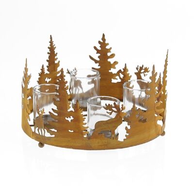 Corona de Adviento con motivo de bosque de metal, 31 x 31 x 16,5 cm, color óxido, 717871