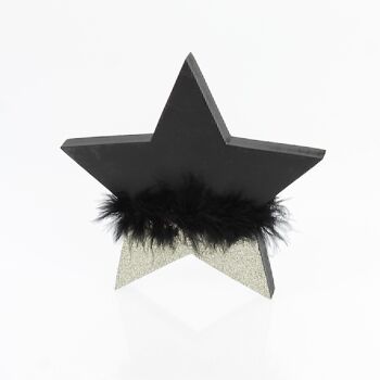Étoile en bois avec peluche à poser, 19,5 x 2 x 21 cm, noir/or, 717734 1