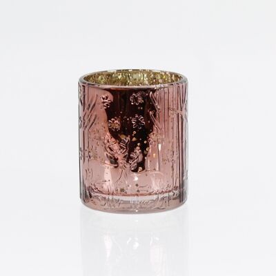 Farol de cristal con diseño de renos, 9 x 9 x 10 cm, marrón, 714641