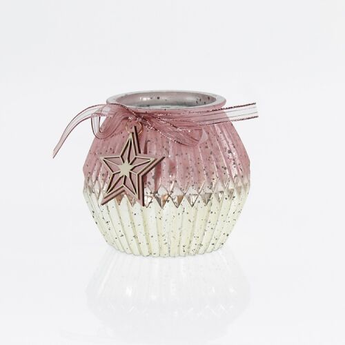 Glas-Kugelwindlicht mit Stern, 12 x 12 x 12cm, champagne/rosa, 714559