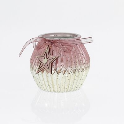 Glass ball lantern with star, 12 x 12 x 12cm, champagne/pink, 714559