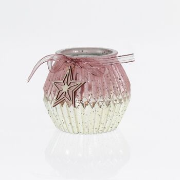 Lanterne boule en verre avec étoile, 12 x 12 x 12cm, champagne/rose, 714559 1