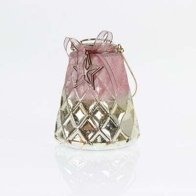 Farol de cristal con portavelas, 13 x 13 x 16 cm, champán/rosa, 714542