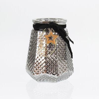 Glass lantern with star, conical, 14 x 14 x 18 cm, black/gold, 714528
